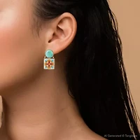 Talavera Tile Blue Turquoise Golden Drop Earrings