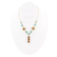 Talavera Tile and Blue Turquoise Golden Y-Neck Necklace
