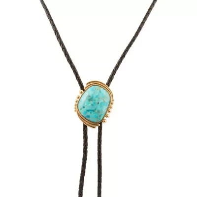 Rawlins Blue Turquoise Black Leather Golden Bolo Necklace