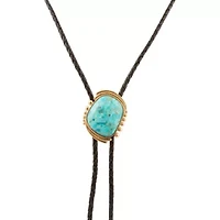 Rawlins Blue Turquoise Black Leather Golden Bolo Necklace