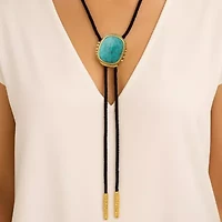Rawlins Blue Turquoise Black Leather Golden Bolo Necklace