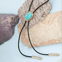 Rawlins Blue Turquoise Black Leather Golden Bolo Necklace