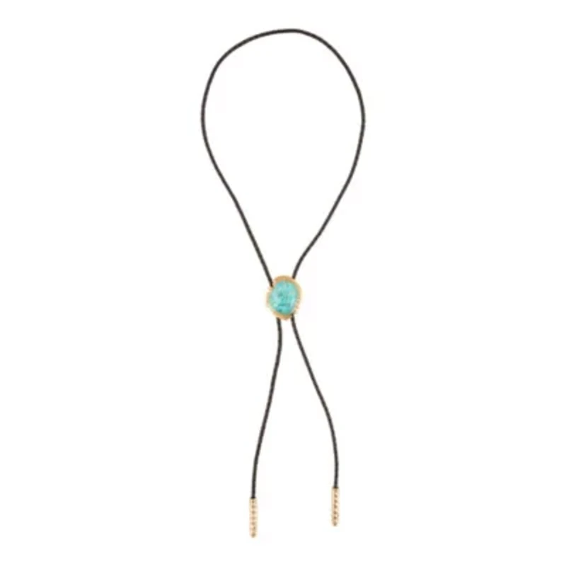Rawlins Blue Turquoise Black Leather Golden Bolo Necklace