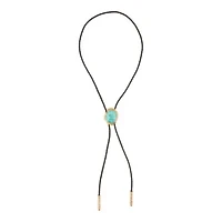 Rawlins Blue Turquoise Black Leather Golden Bolo Necklace