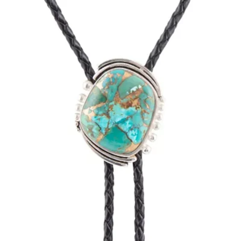 Rawlins Blue Turquoise Black Leather Silver Bolo Necklace