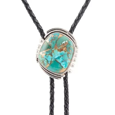 Rawlins Blue Turquoise Black Leather Silver Bolo Necklace