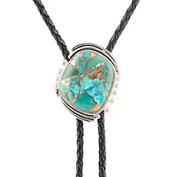 Rawlins Blue Turquoise Black Leather Silver Bolo Necklace