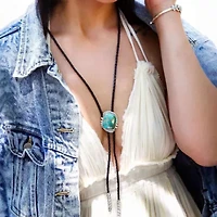 Rawlins Blue Turquoise Black Leather Silver Bolo Necklace