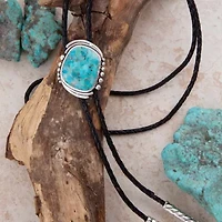Rawlins Blue Turquoise Black Leather Silver Bolo Necklace