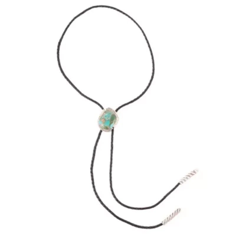 Rawlins Blue Turquoise Black Leather Silver Bolo Necklace