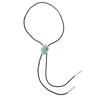 Rawlins Blue Turquoise Black Leather Silver Bolo Necklace