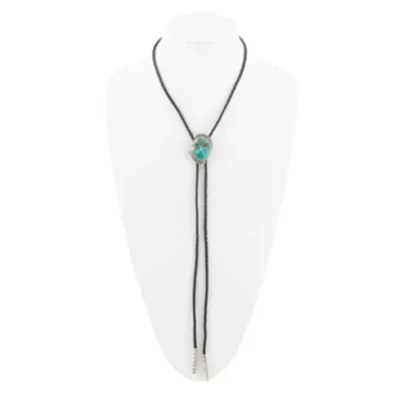 Rawlins Blue Turquoise Black Leather Silver Bolo Necklace
