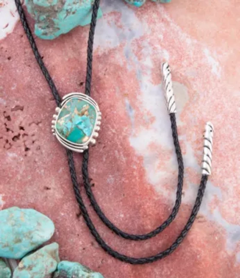 Barse Jewelry Blue Turquoise Matrix Sterling Silver Bolo Tie Necklace