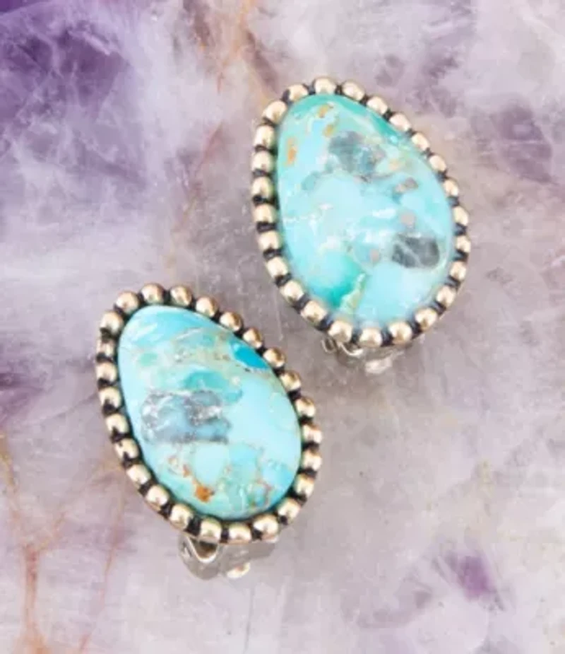 Clip On Blue Turquoise Golden Earrings