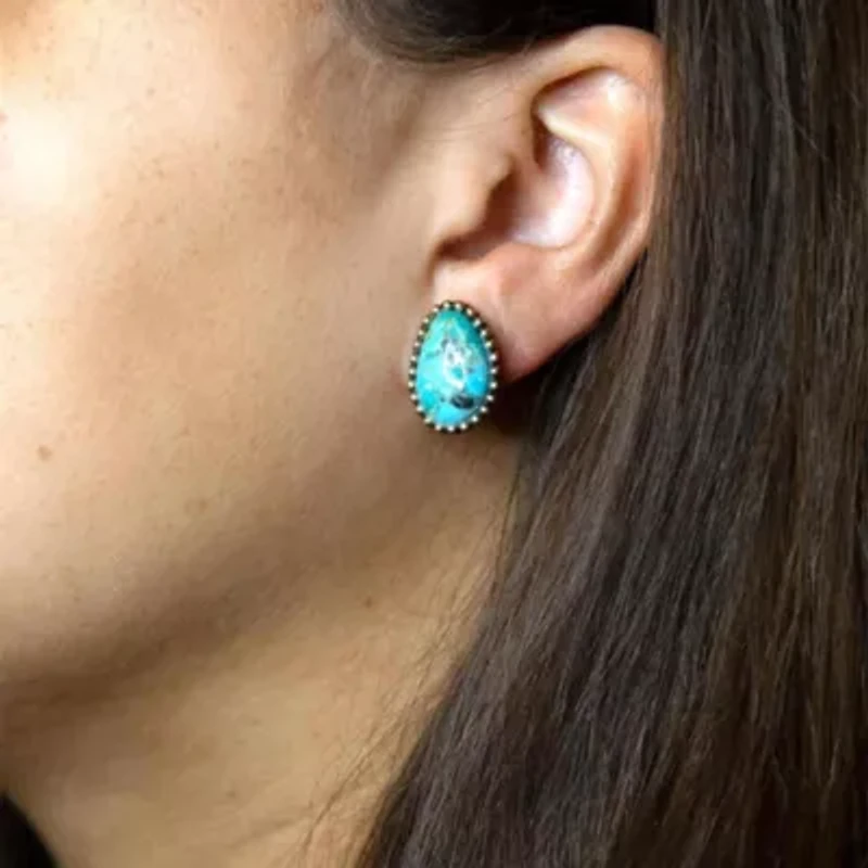 Clip On Blue Turquoise Golden Earrings