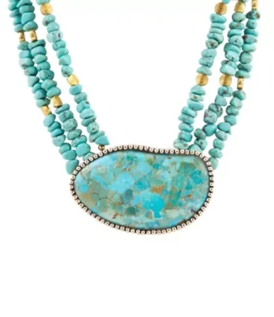 Refined Blue Turquoise Golden Statement Necklace
