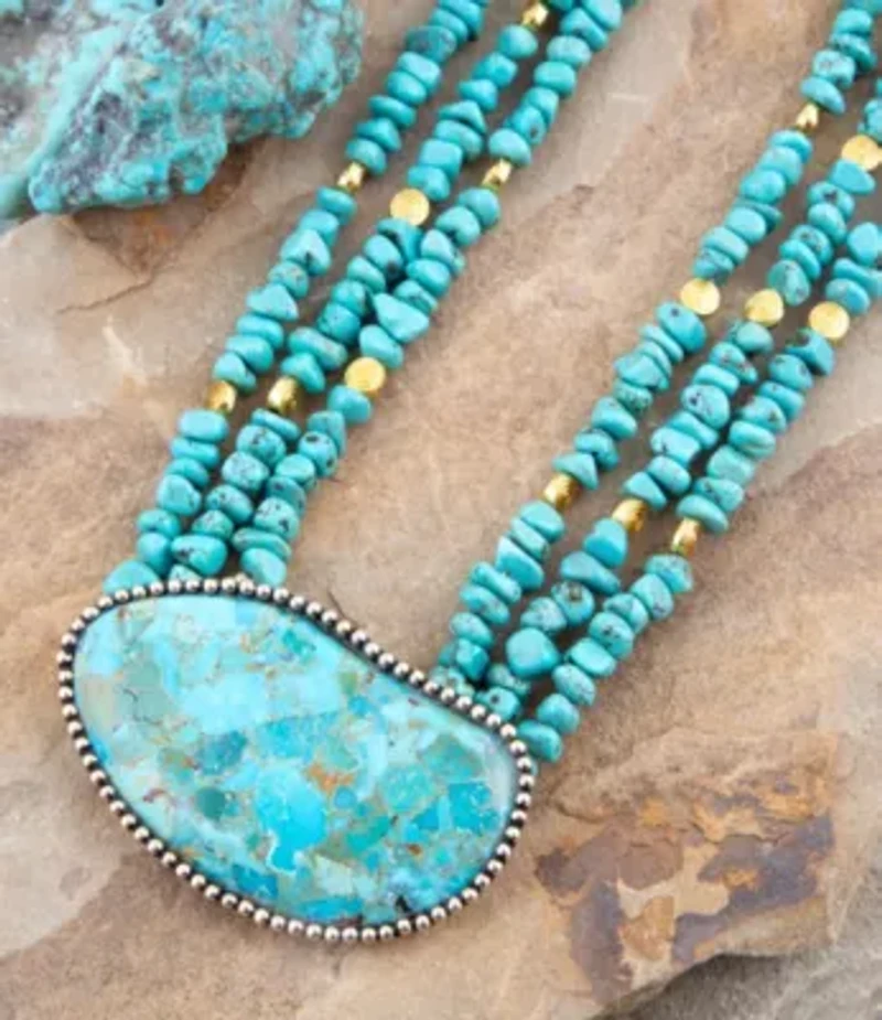 Refined Blue Turquoise Golden Statement Necklace
