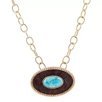 Blue Turquoise Rosette Leather Pendant Golden Chain Necklace