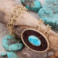Blue Turquoise Rosette Leather Pendant Golden Chain Necklace