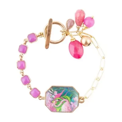 Scenic Flamingo Pink Agate Golden Link Bracelet