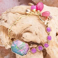 Scenic Flamingo Pink Agate Golden Link Bracelet