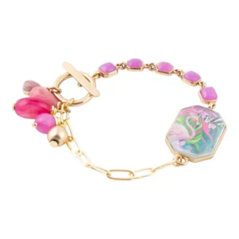 Scenic Flamingo Pink Agate Golden Link Bracelet