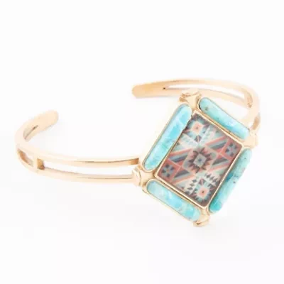 Scenic Native Weave Blue Turquoise Golden Cuff Bracelet