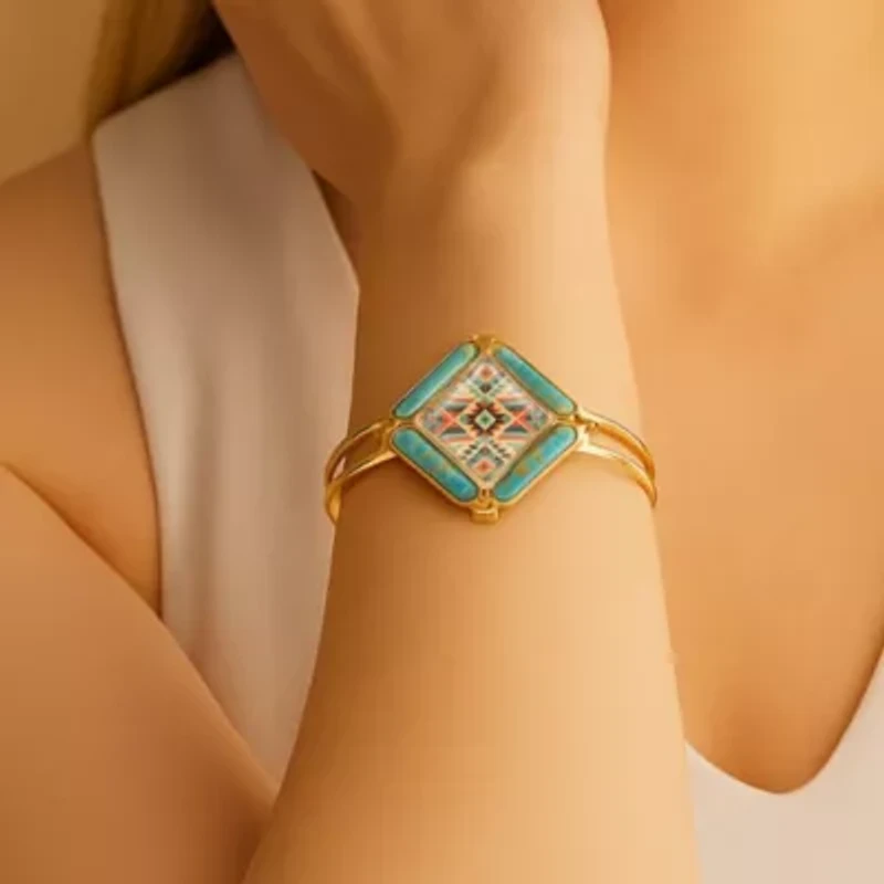 Scenic Native Weave Blue Turquoise Golden Cuff Bracelet