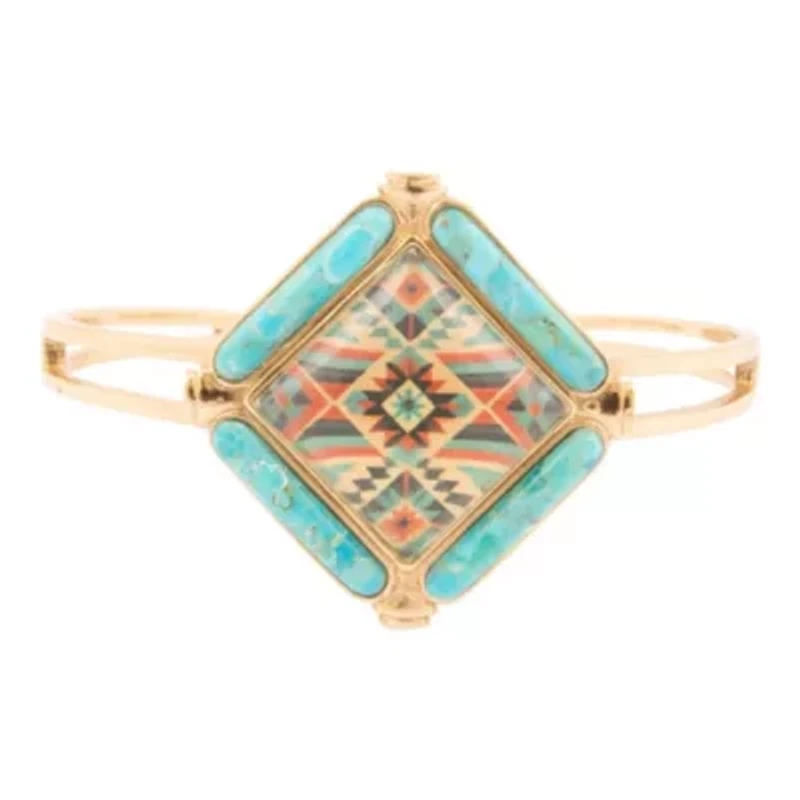 Scenic Native Weave Blue Turquoise Golden Cuff Bracelet