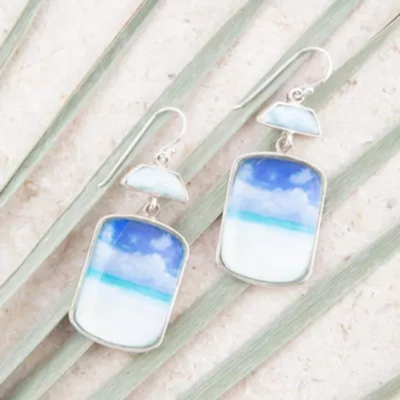 Scenic Beach Blue Larimar and Silver Drop Earrings