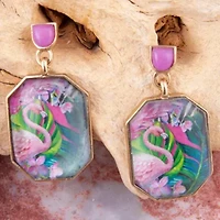 Scenic Flamingo Pink Agate Golden Post Drop Earrings