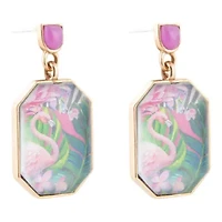 Scenic Flamingo Pink Agate Golden Post Drop Earrings