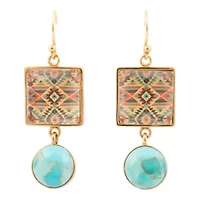 Native Weave Blue Turquoise Golden Drop Earrings