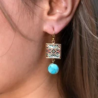 Native Weave Blue Turquoise Golden Drop Earrings