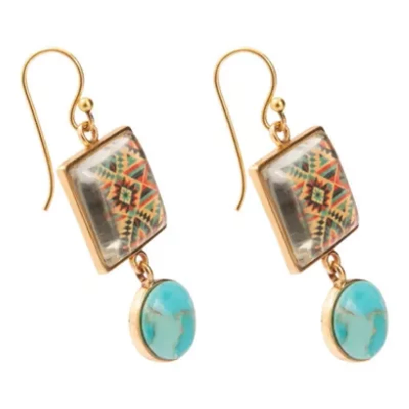 Native Weave Blue Turquoise Golden Drop Earrings
