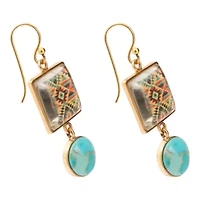 Native Weave Blue Turquoise Golden Drop Earrings