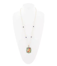 Scenic Floral and Blue Turquoise Golden Pendant Necklace