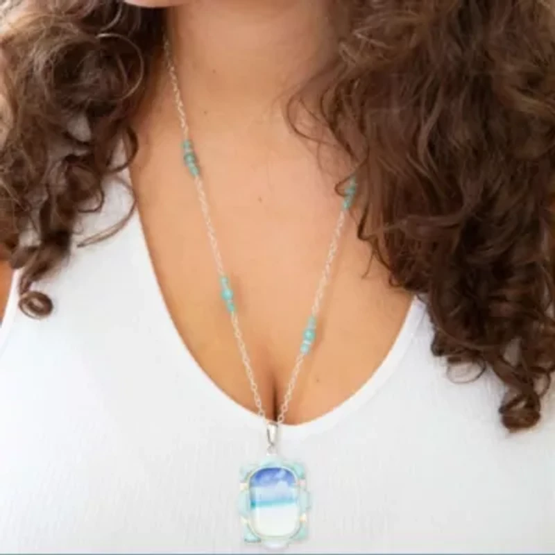 Scenic Beach Blue Larimar and Silver Pendant Necklace