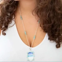 Scenic Beach Blue Larimar and Silver Pendant Necklace