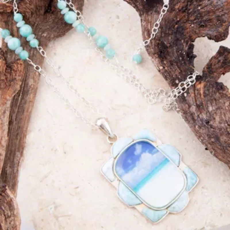 Scenic Beach Blue Larimar and Sterling Silver Pendant Necklace