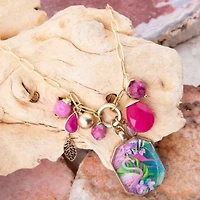 Flamingo Pink Agate Golden Pendant Necklace