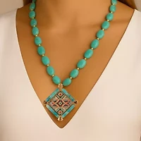 Native Weave Blue Turquoise Golden Pendant Necklace