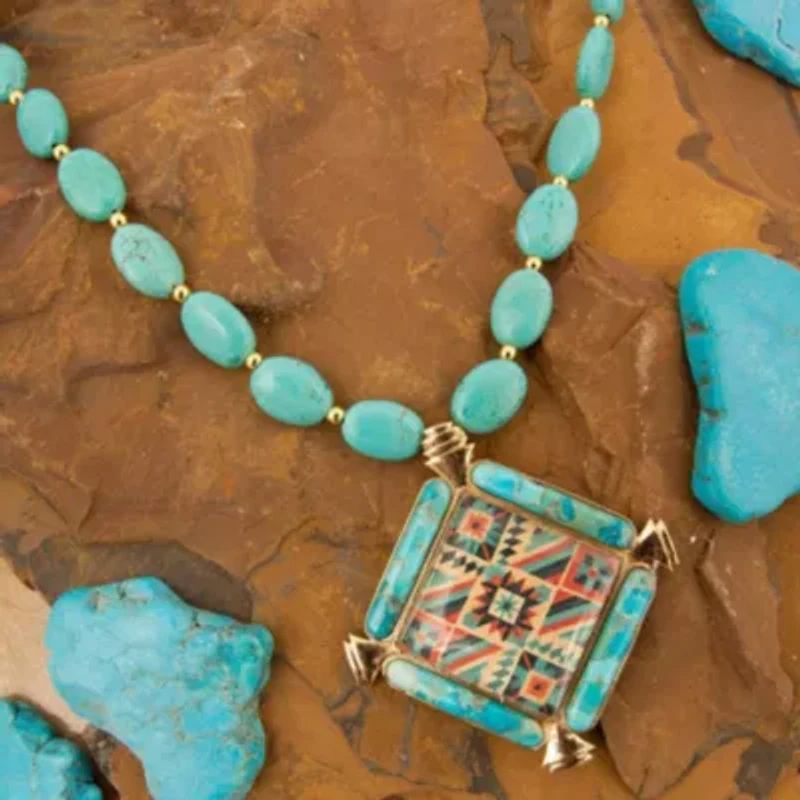 Native Weave Blue Turquoise Golden Pendant Necklace