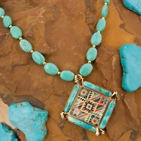 Native Weave Blue Turquoise Golden Pendant Necklace