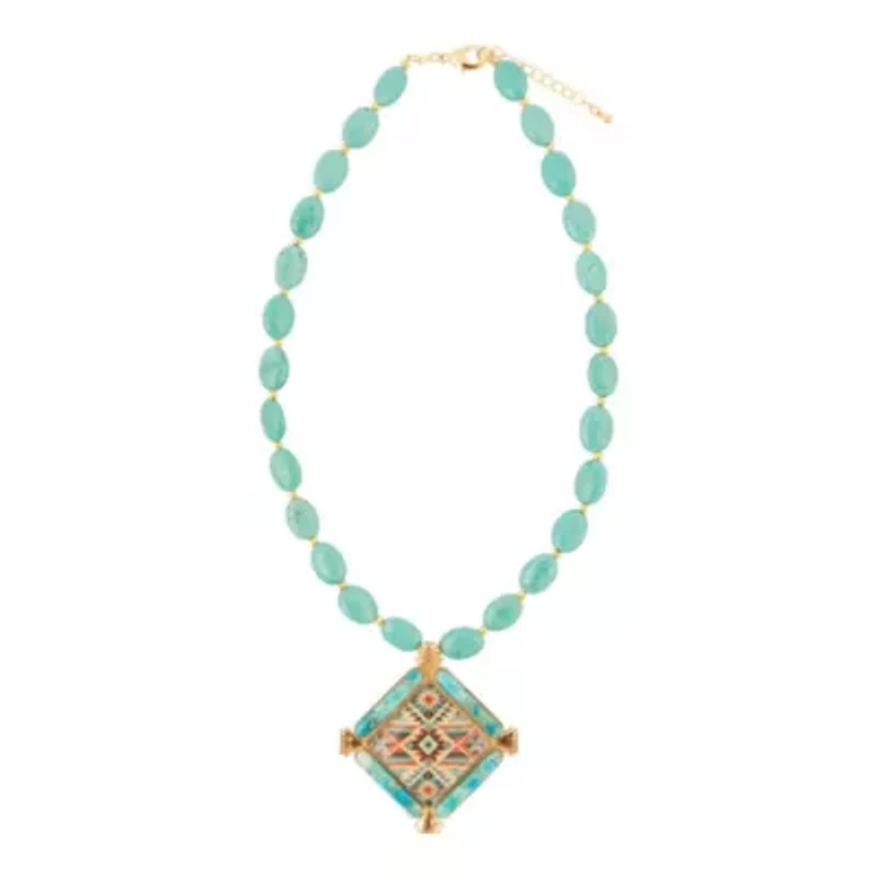 Native Weave Blue Turquoise Golden Pendant Necklace