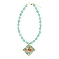 Native Weave Blue Turquoise Golden Pendant Necklace