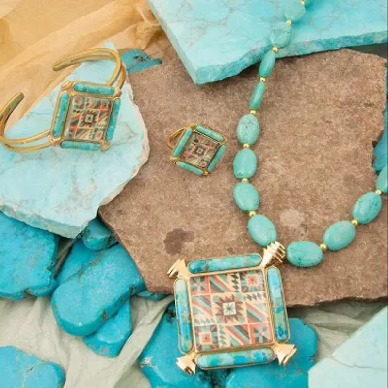 Native Weave Blue Turquoise Golden Pendant Necklace