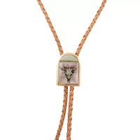 Steer Skull Green Aventurine Golden Leather Bolo Necklace