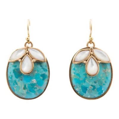 White Mother of Pearl and Blue Turquoise Petal Golden Drop Earrings
