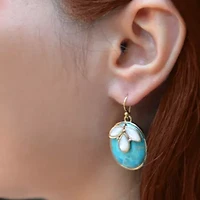 White Mother of Pearl and Blue Turquoise Petal Golden Drop Earrings